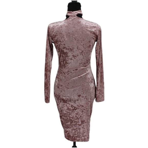 Crushed Velvet Midi Dress Deep V Choker Neck Bodycon Powder Pink Clubbing Size M - Picture 2 of 6